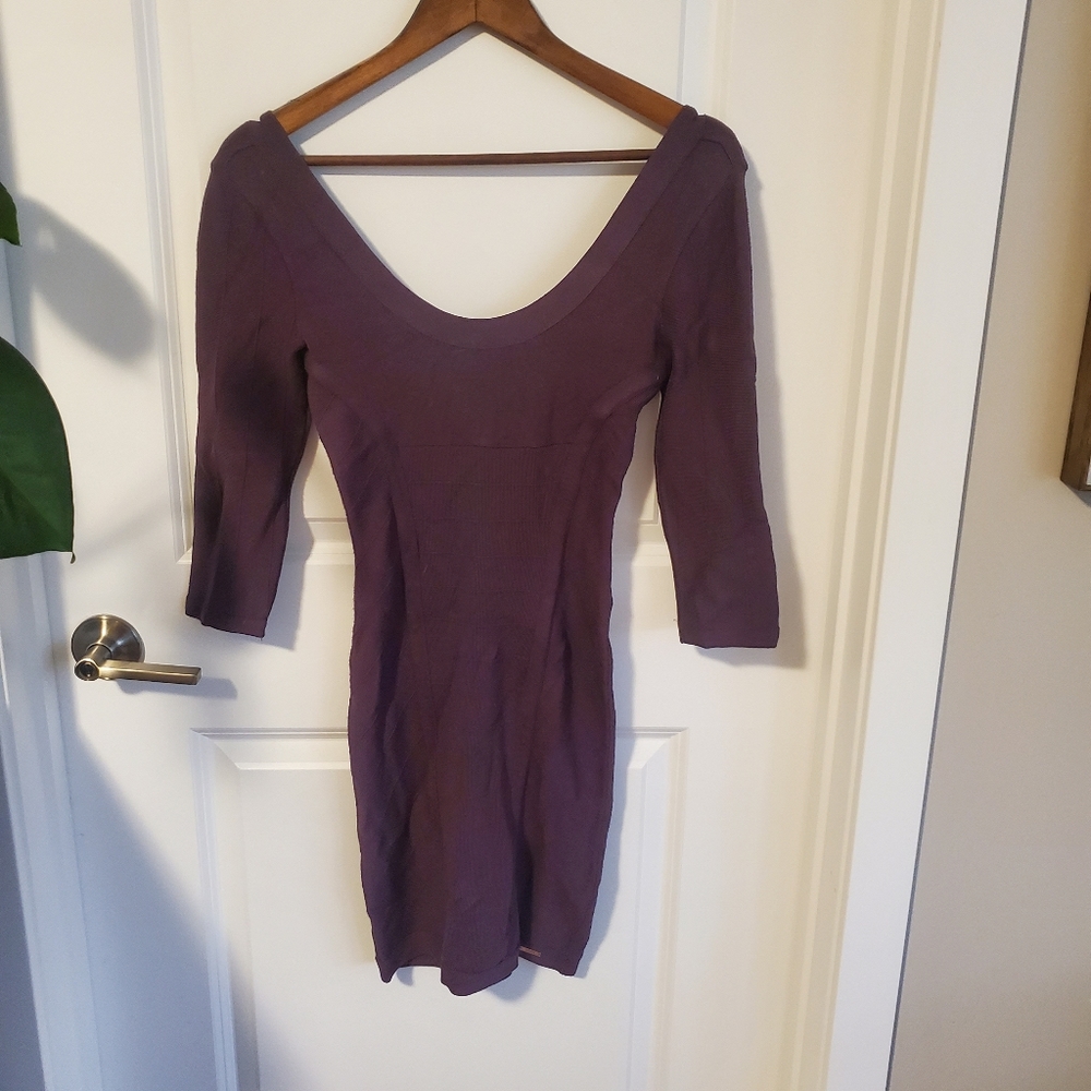 Dark purple fitted 3/4 sleeve dress